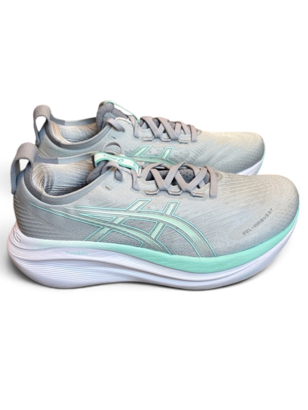 ASICS GEL-Nimbus 27 Women’s 8.5W WIDE Piedmont Grey/Illuminate Mint
